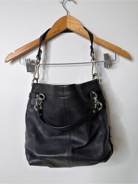 Coach Brooke Black Pebbled Leather Hobo Handbag Purse Silver Hardware